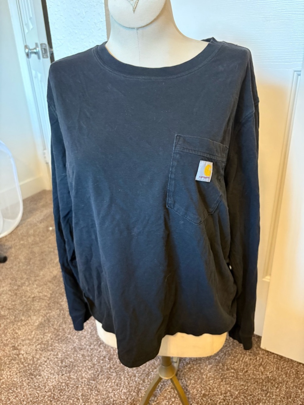 Carhartt Black Loose Fit Long Sleeve Tee with Chest Pocket Logo